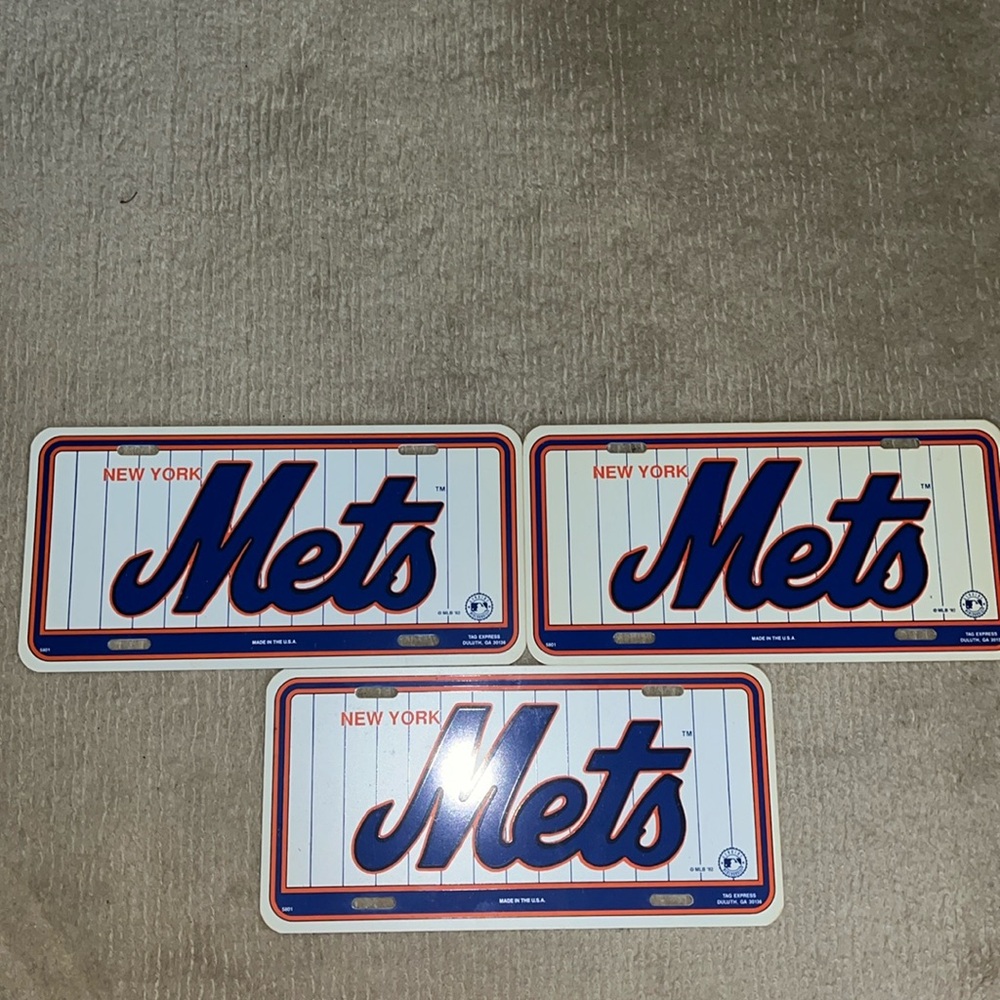 3 Vintage New York Mets car Tags, License Plate, MLB, 1992. Genuine merchandise